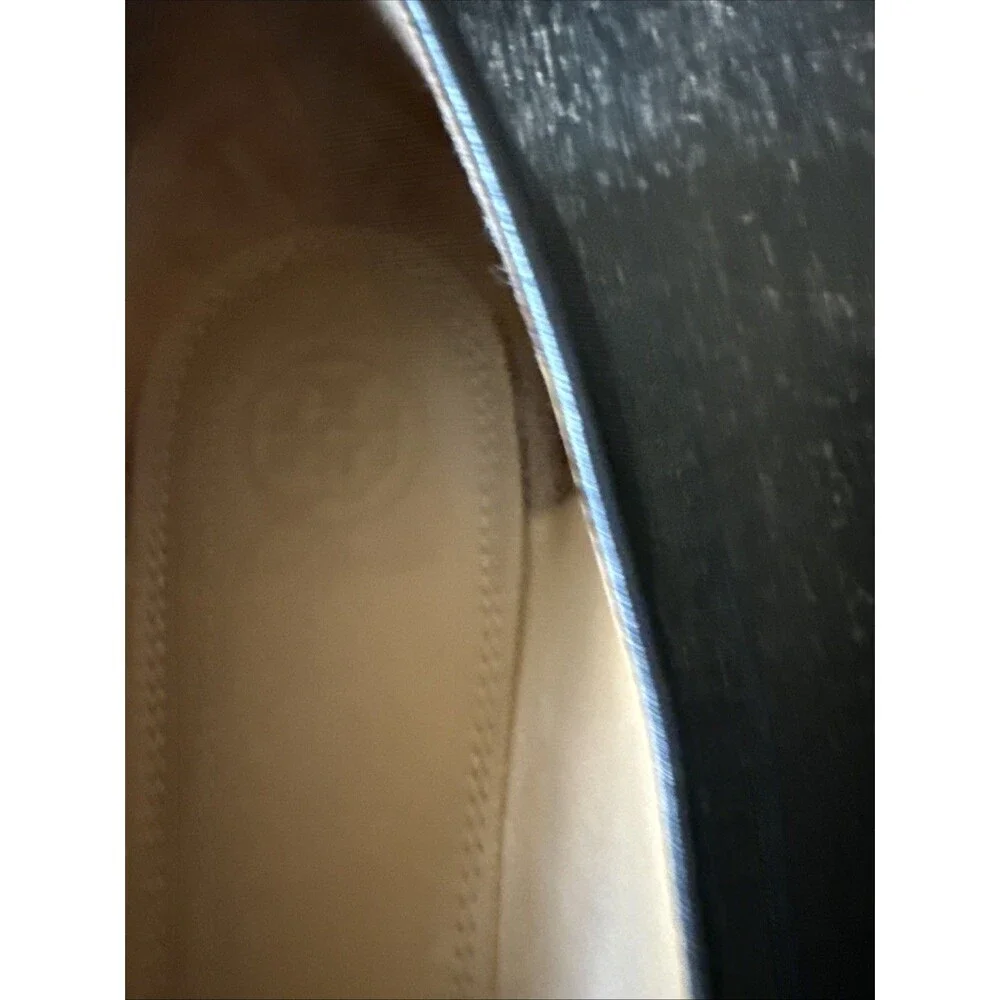 Tory Burch Everly Cap Toe Black Leather Gold Logo Ballet Flats Shoes 10.5